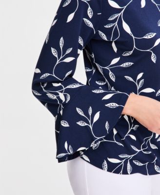Women's Printed Boat-Neck Bell-Sleeve Top