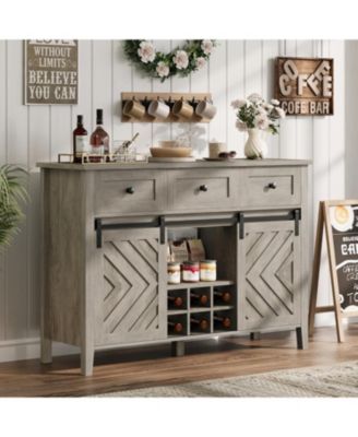 47.2" Farmhouse Buffet Cabinet with Sliding Barn Door, Rustic Sideboard with 3 Drawers, Removable Wine Rack, Adjustable Shelf, Kitchen