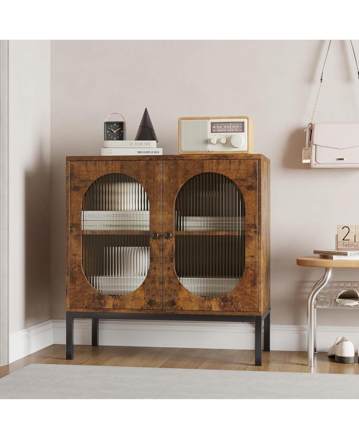 Gaomon Rattan Buffet Storage Cabinet with Adjustable Shelves Wooden Sideboard 2-Tier