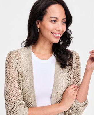 Women's Lurex Open-Work Open-Front Cardigan