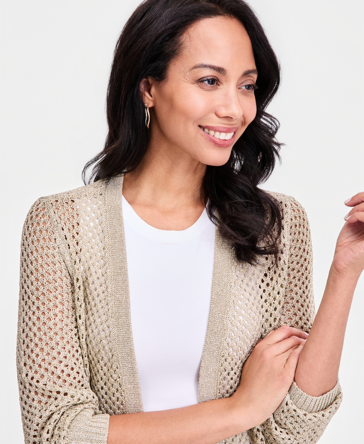 Jm Collection Women's Lurex Open-Work Open-Front Cardigan, Macy's Exclusive