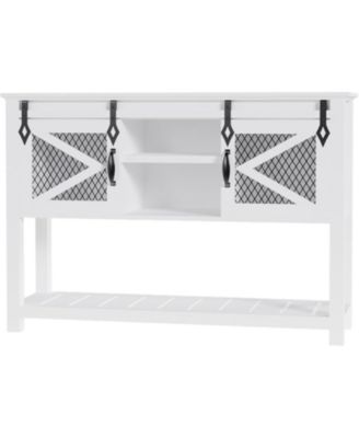46" Farmhouse Entryway Console Table with Sliding Barn Door & Ample Storage Shelf - Narrow Rustic Wooden Sofa Table for Living Room and Foyer