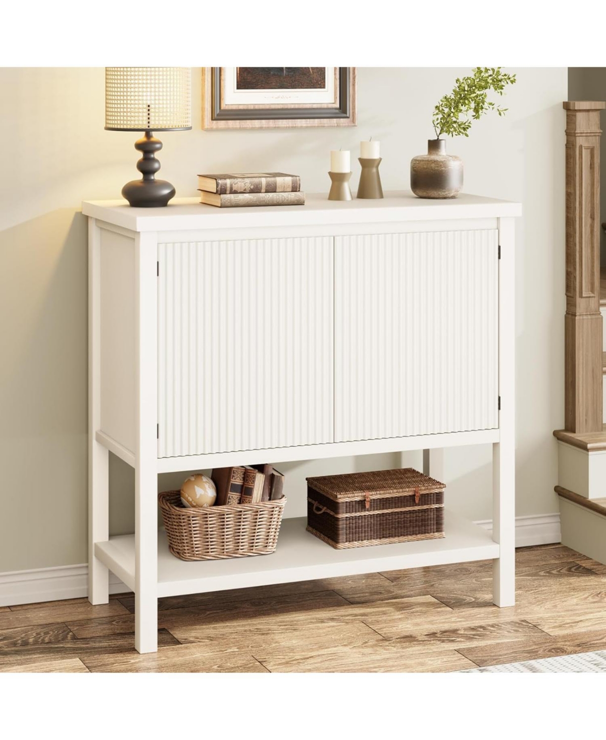 Gaomon Farmhouse Console Table with Storage - 2 Fluted Door Cabinet, Entryway Sofa Table & Buffet Sideboard, Hallway