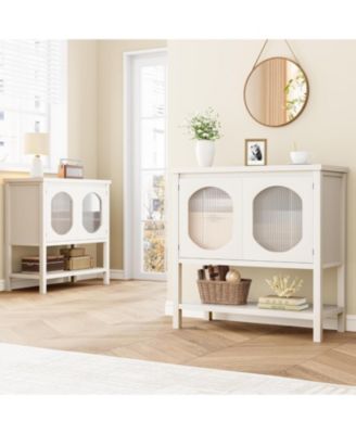 Coffee Bar Cabinet, Storage Cabinet With 2 Reeded Glass Doors, Buffet Cabinet With Storage Shelf, Modern Buffet Sideboard Cabinet