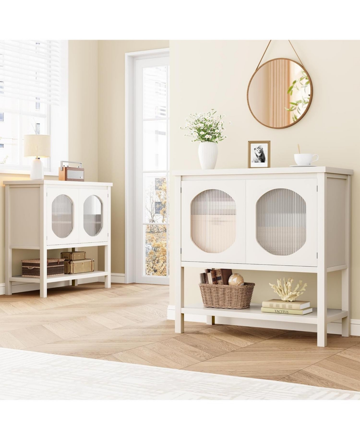 Gaomon Coffee Bar Cabinet, Storage Cabinet With 2 Reeded Glass Doors, Buffet Cabinet With Storage Shelf, Modern Buffet Sideboard Cabinet