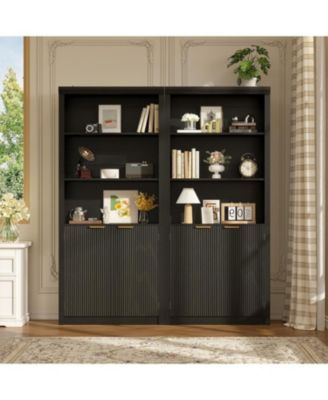 5-Tier Bookcase with Storage Cabinet & Adjustable Shelf, Mid-Century Modern Display Bookshelf for Home Office or Living Room