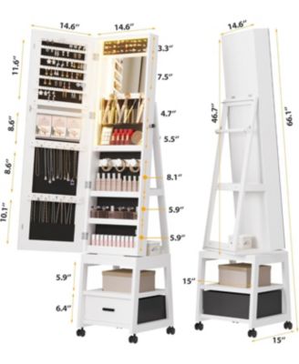 360&deg; Swivel Jewelry Cabinet with LED Lights,Inside Makeup Mirror,Rotatable Full Length Mirror with Jewelry Storage