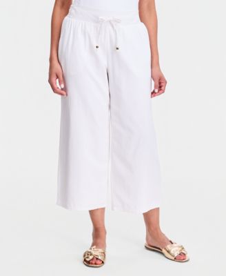 Women's Cropped Drawstring Line-Blend Wide-Leg Pants
