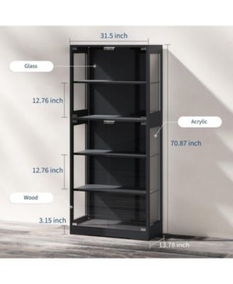 5 Layer Display Cabinet with Glass Doors, Modern Curio Cabinet with RGB Color Lights,Glass Display Cases for Collectibles