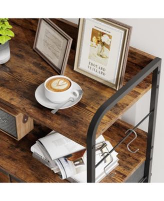 5 Drawer Dresser, Tall Dresser for Bedroom, Storage Organizer with Fabric Bins, Wood Top, Sturdy Steel Frame, Easy Pull Handle, Hallway