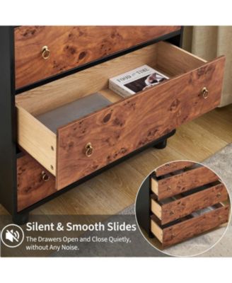 Wood Dresser with 5 Drawers – 46" Tall Bedroom Chest with Curved Profile & Vintage Circle Handles