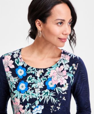 Women's Printed Scoop-Neck 3/4-Sleeve Top