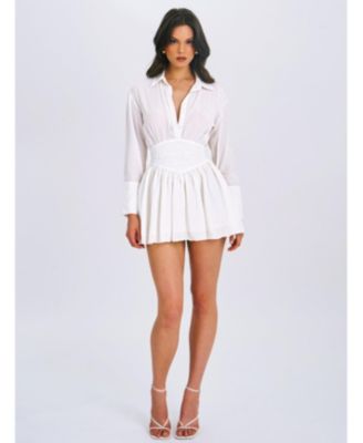 Women's Jamila White Shirt Mini Dress with Embroidered Waist Detail