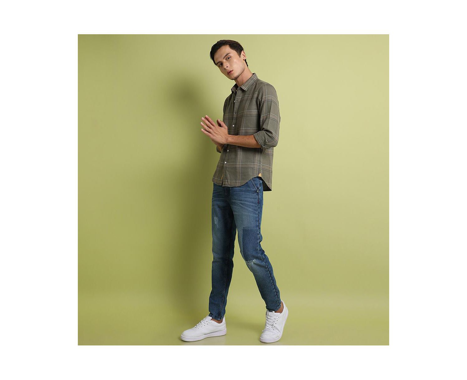 Men's Olive Green Maxi Tartan Plaid Shirt