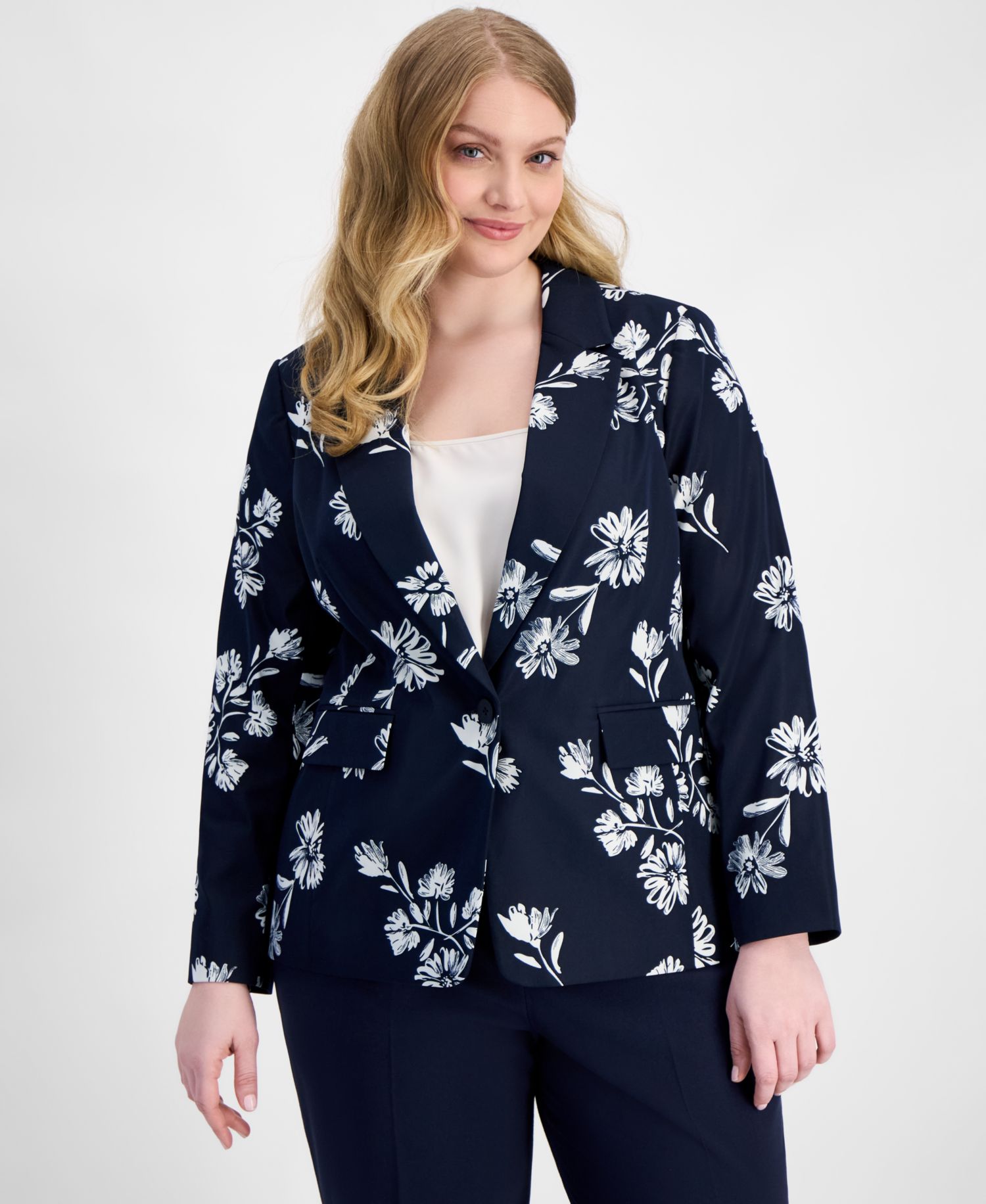 ASL Plus Size Printed One-Button Blazer