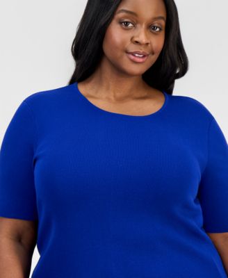 Plus Size Elbow-Sleeve Sweater T-Shirt