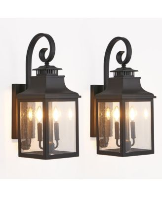 23"(H) 2-Pack Outdoor Wall Lantern Light – Vintage Black Metal Sconce with Clear Seeded Glass for Porch, Patio, and Garden (Bulb Not Included