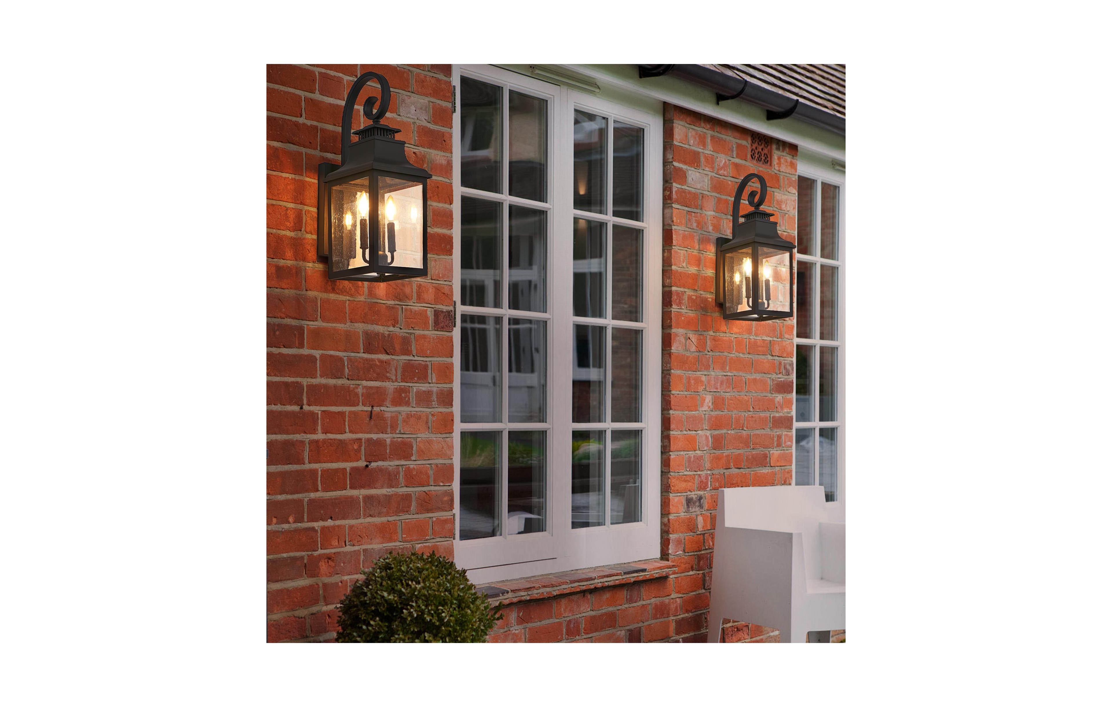 Flynama 23"(H) 2-Pack Outdoor Wall Lantern Light – Vintage Black Metal Sconce with Clear Seeded Glass for Porch, Patio, and Garden (Bulb N