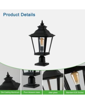 21"(H) 2-Pack Outdoor Post Lantern Light – Vintage Black Metal & Clear Glass Pillar Lamp for Garden, Gate, Driveway, and Pathway Lighting