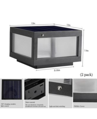 12" Black Solar Powered LED Post Cap Light, Modern Outdoor LED Fence Light for Pathways, Decks, and Patios (2-Pack