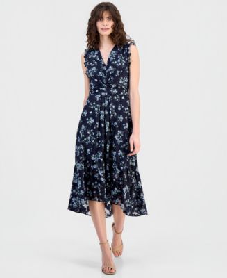 anne klein floral print a line dress Asymmetric Ruched Mother of the Bride Dress with Drop Waist Trumpet Style