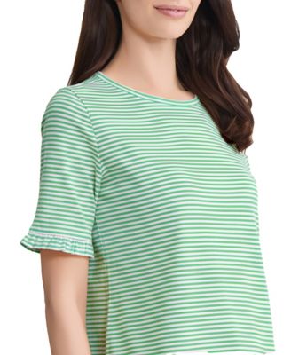 Women's Ruffle Elbow Sleeve Crew Neck Top