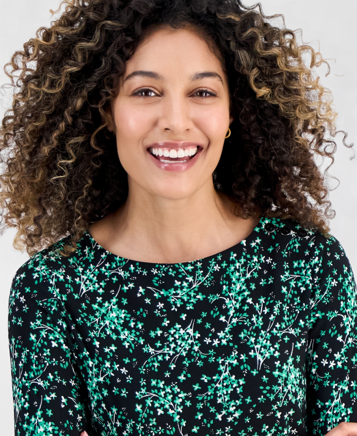 Jones New York Petite Printed 3/4-Sleeve Top