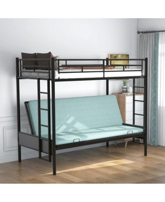 Twin over Full Metal Bunk Bed, Multi-Function, Black