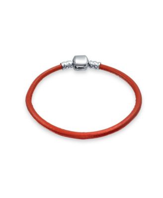 Red Pink  Leather Bracelet Fits European Beads Charm Sterling Silver
