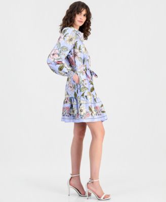 Women's Floral Print Blouson-Sleeve Shirtdress