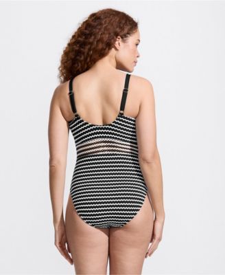 Women's Crochet Square Neck High Leg One Piece Swimsuit