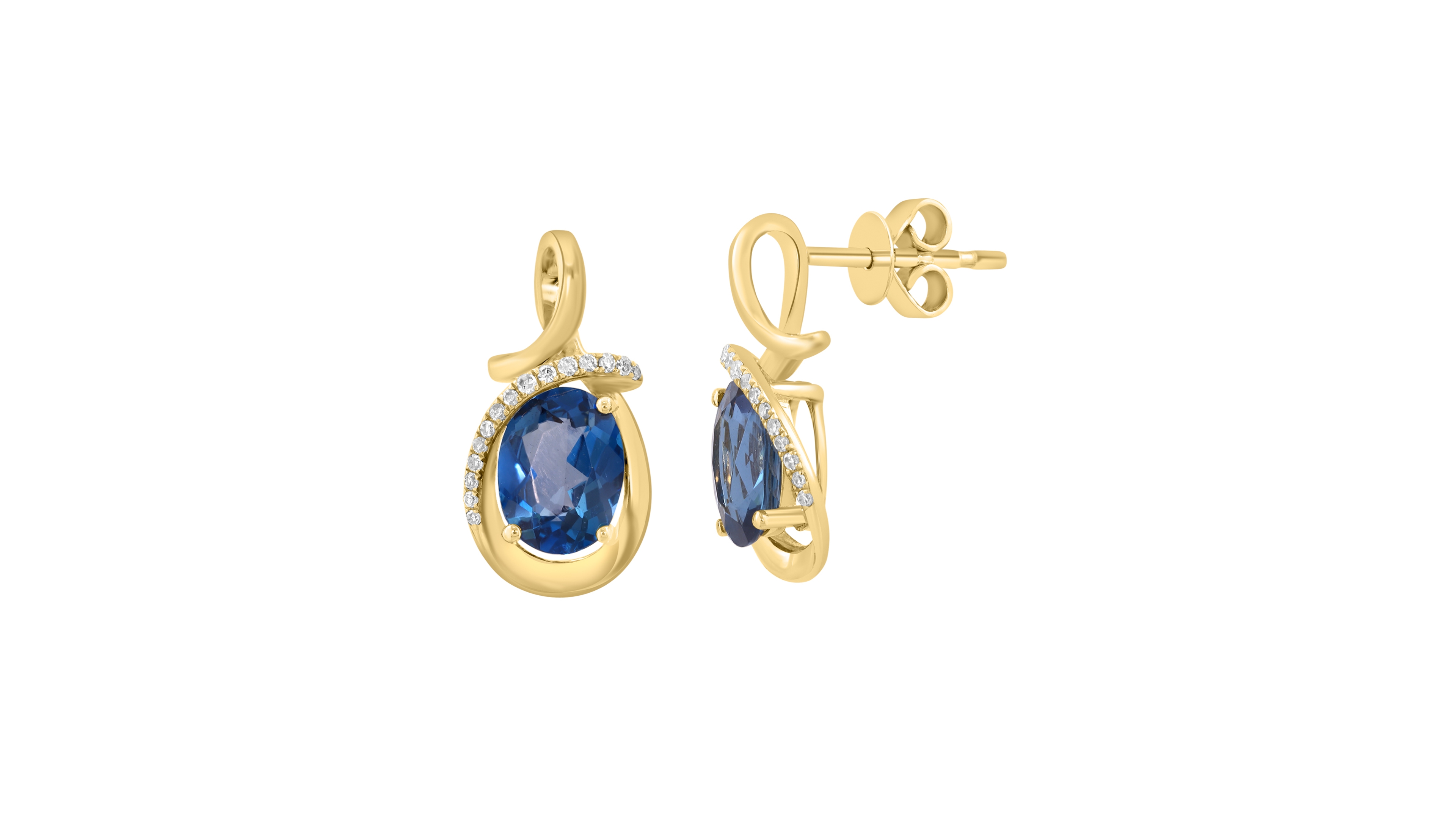 Effy Collection London Blue Topaz (2-1/2 ct. t.w.) & Diamond (1/10 ct. t.w.) Earrings in 14k Yellow Gold