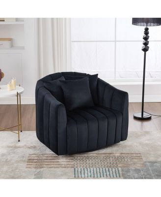  Upholstered 360° Swivel Accent Barrel Chair and Half Cozy Sofa with 3 Pillows, Black