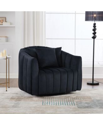  Upholstered 360° Swivel Accent Barrel Chair and Half Cozy Sofa with 3 Pillows, Black