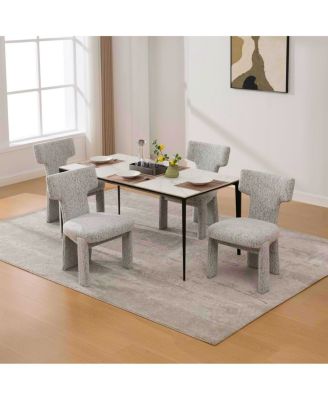  Modern Chenille Dining Chairs Set of 4, Armless Curved Back Accent Chairs, White/Black