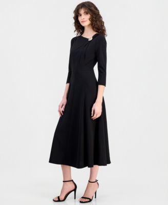 Women's Asymmetric-Neck 3/4-Sleeve Midi Dress