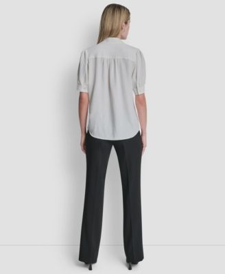 Women's Bell-sleeve Mandarin Collar Textured Blouse