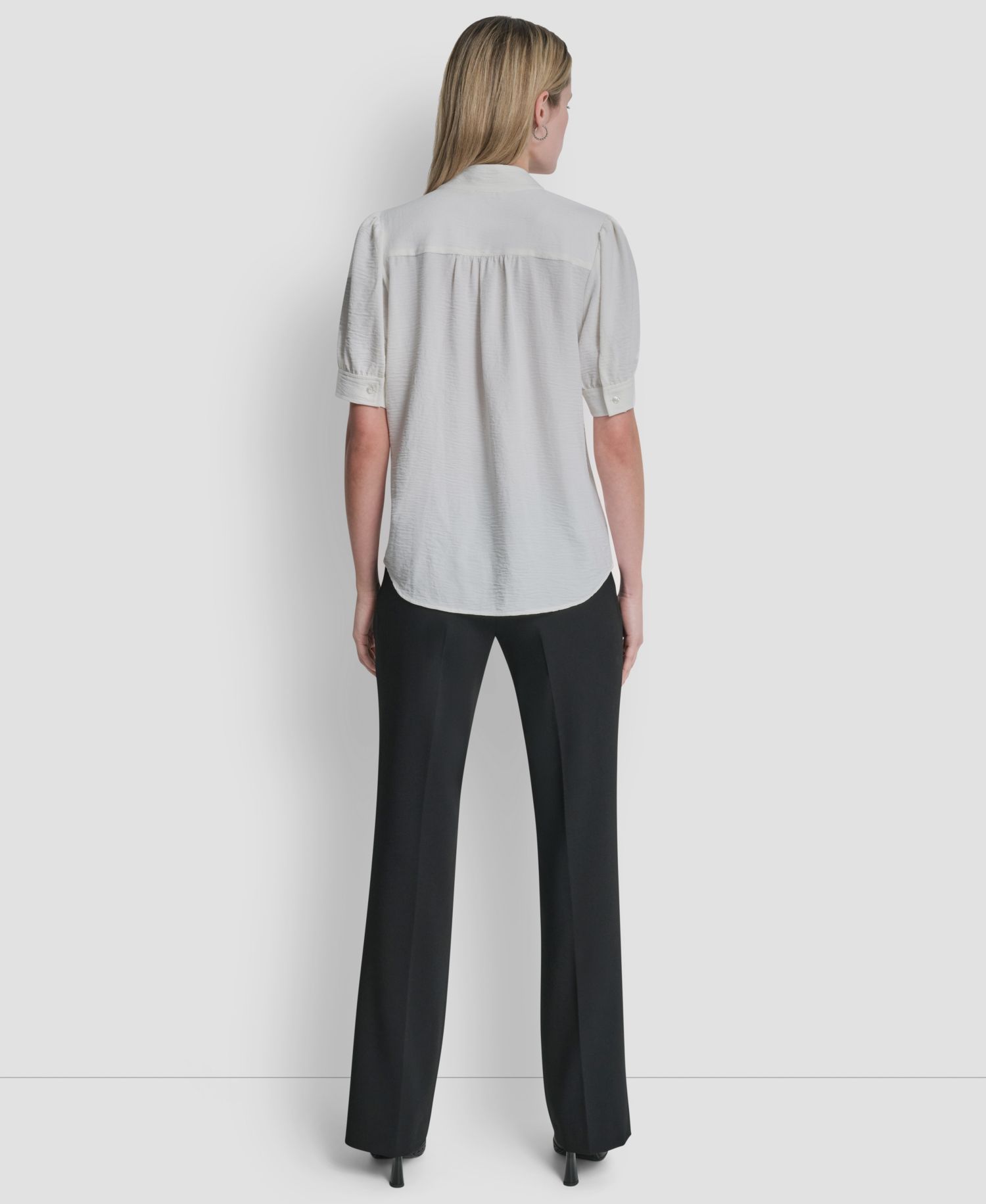 Women's Bell-sleeve Mandarin Collar Textured Blouse