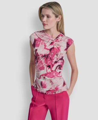 Women's Asymmetric Neck Cap-Sleeve Top