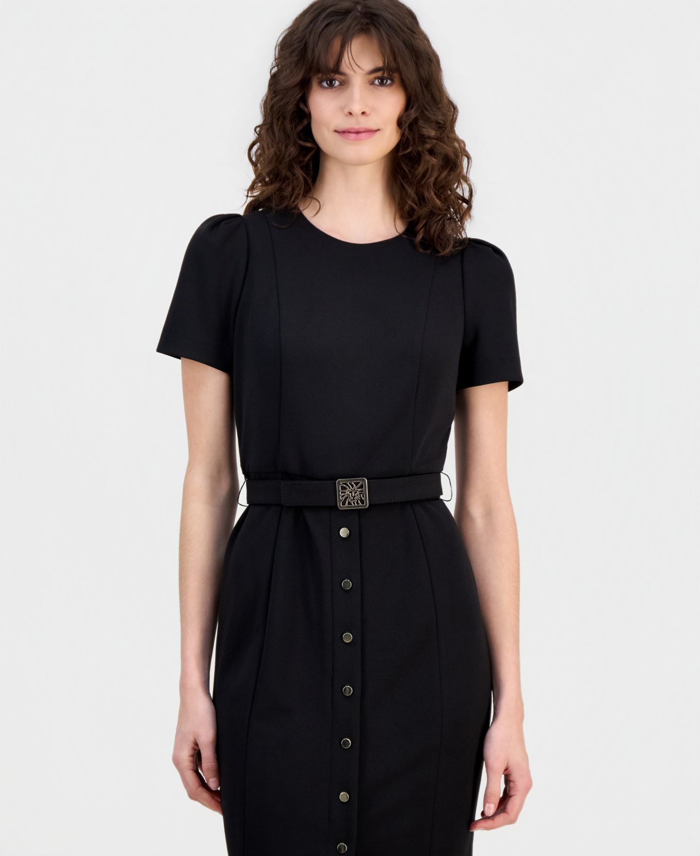 Женское платье Anne Klein Belted Puff-Sleeve Sheath, цвет: Чёрный — фото 3