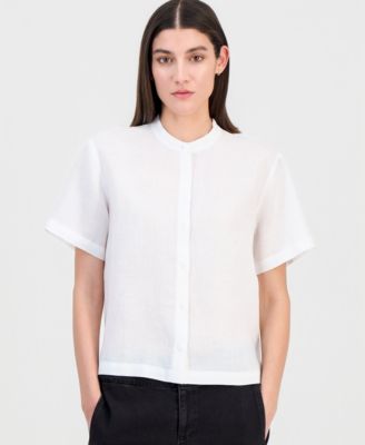 Women's Linen Mandarin-Collar Shirt