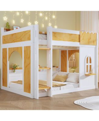 Full over Full Bunk Bed with Storage Shelves, Window, and Two Doors