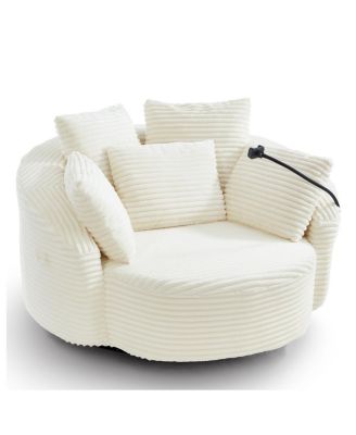 Swivel Corduroy Accent Barrel Chair with 5 Pillows & Phone Holder, Black