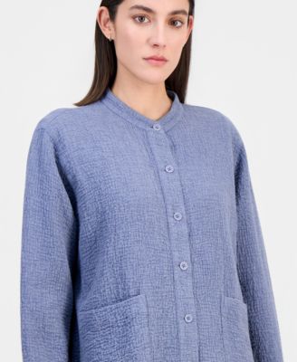 Women's Cotton-Blend Mandarin Collar Shirt