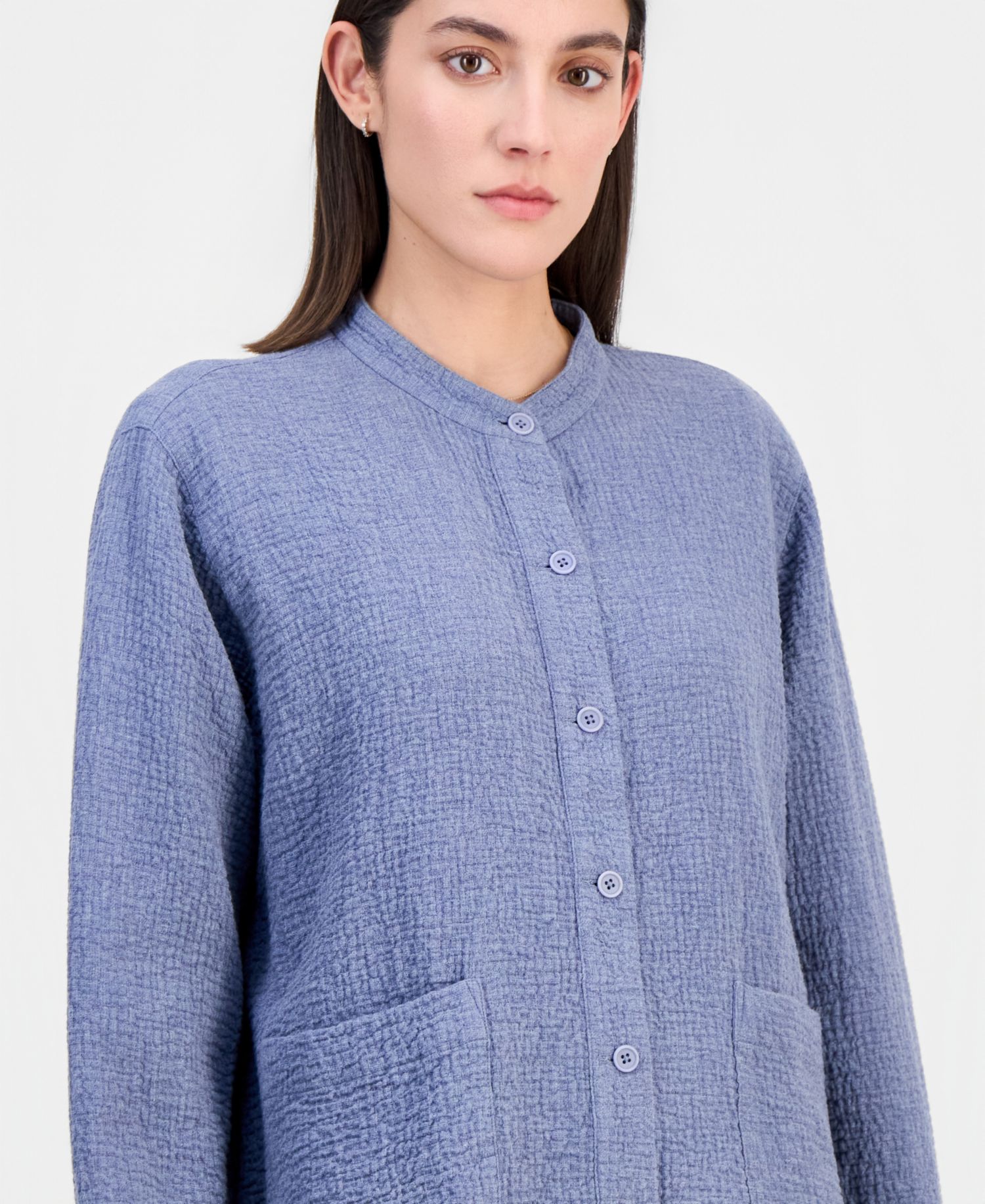 Eileen Fisher Women's Cotton-Blend Mandarin Collar Shirt