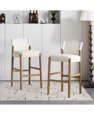  Modern Solid Wood Bar Stool with Polyester Cushion, Set of 2