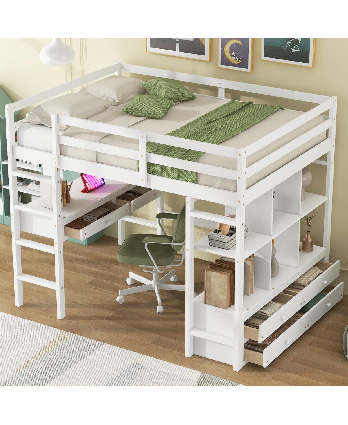 Streamdale Furniture Streamdale Full Size Loft Bed with Desk, Drawers & Shelves, White