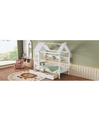Streamdale Twin House Bed with Storage Drawers and Window, Solid Wood