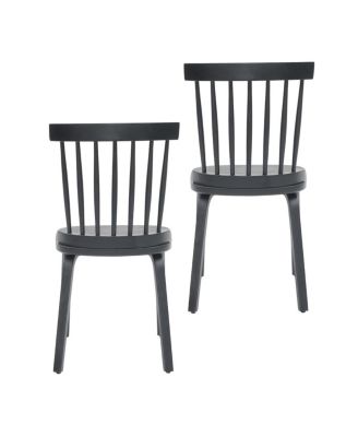  Windsor Dining Chairs Set of 2, Wood Farmhouse Spindle Back, Black