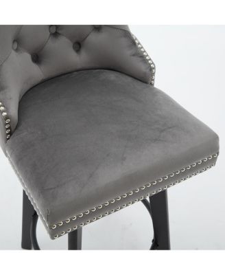  Modern Velvet Swivel Bar Stools with Ring - Dark Gray (2pcs